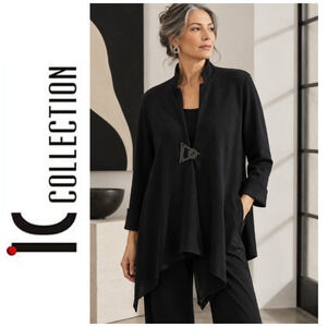IC by Connie K Sz L Black Ponte Knit Asymmetric Jacket Art to Wear Lagenlook USA
